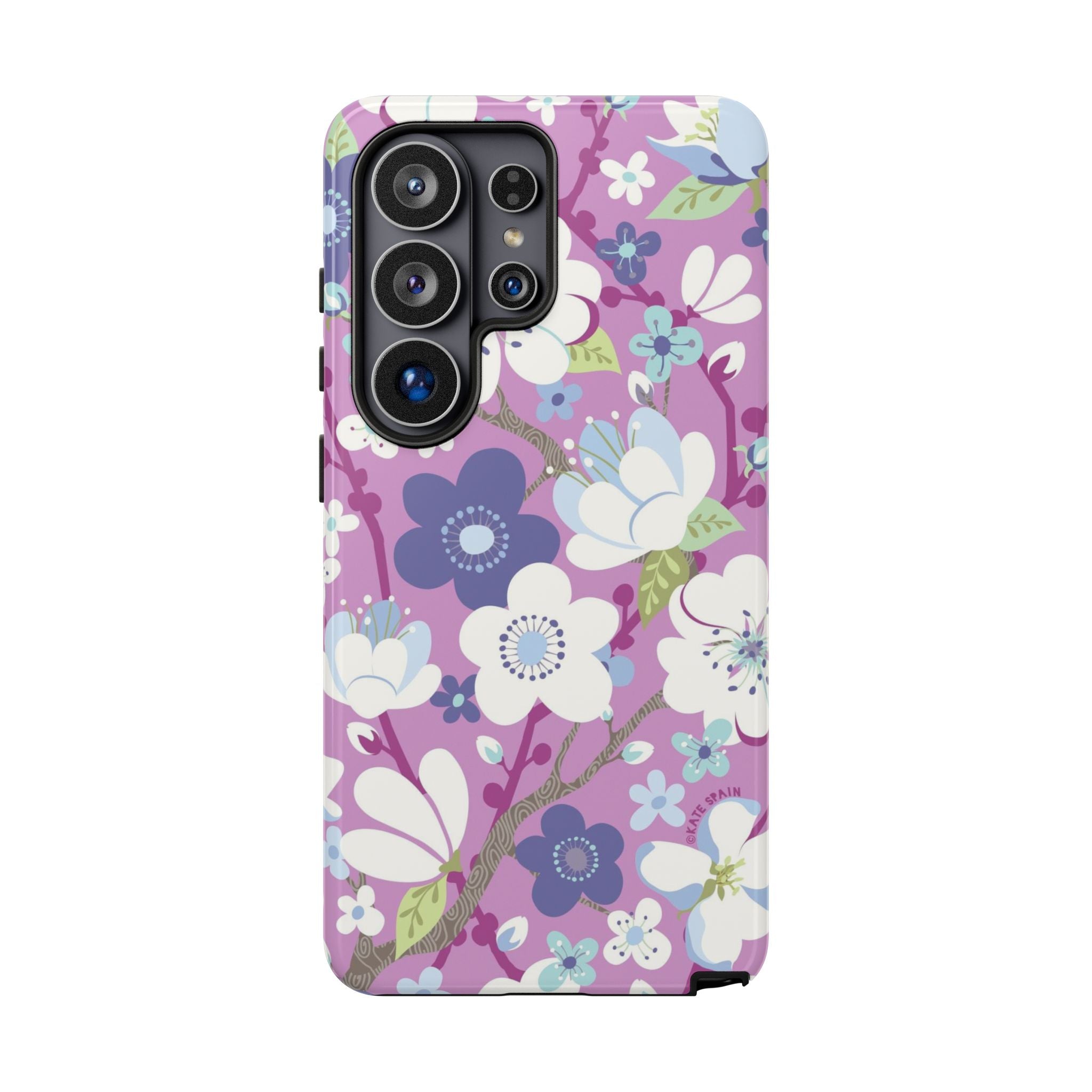 Cherry Blossom Samsung Galaxy S26 Ultra Case – Glossy | mauve, white, periwinkle cherry blossom floral print