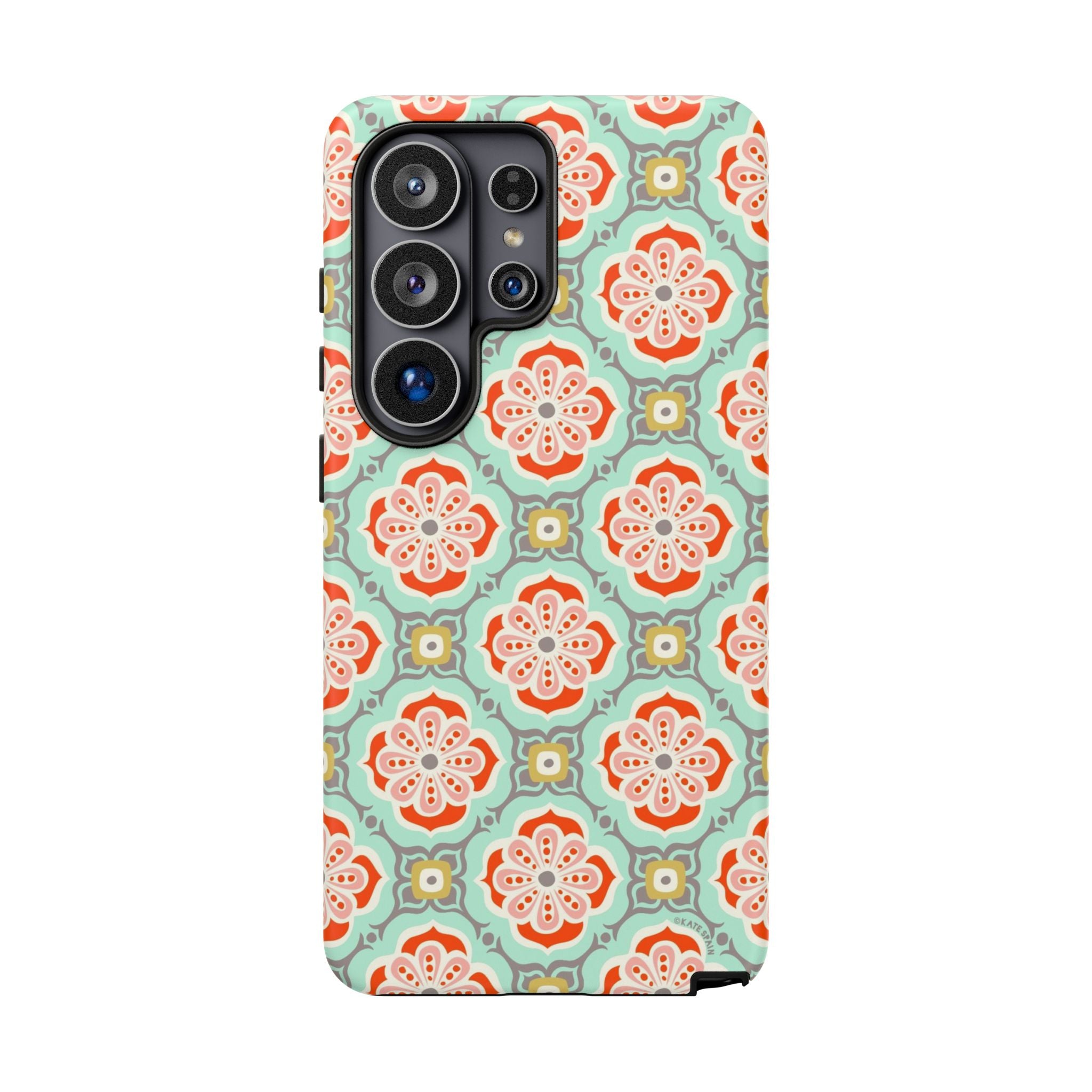 Luxury Alhambra Samsung Galaxy S26 Ultra Case – Matte| light turquoise, coral, cream geometric medallion tile print