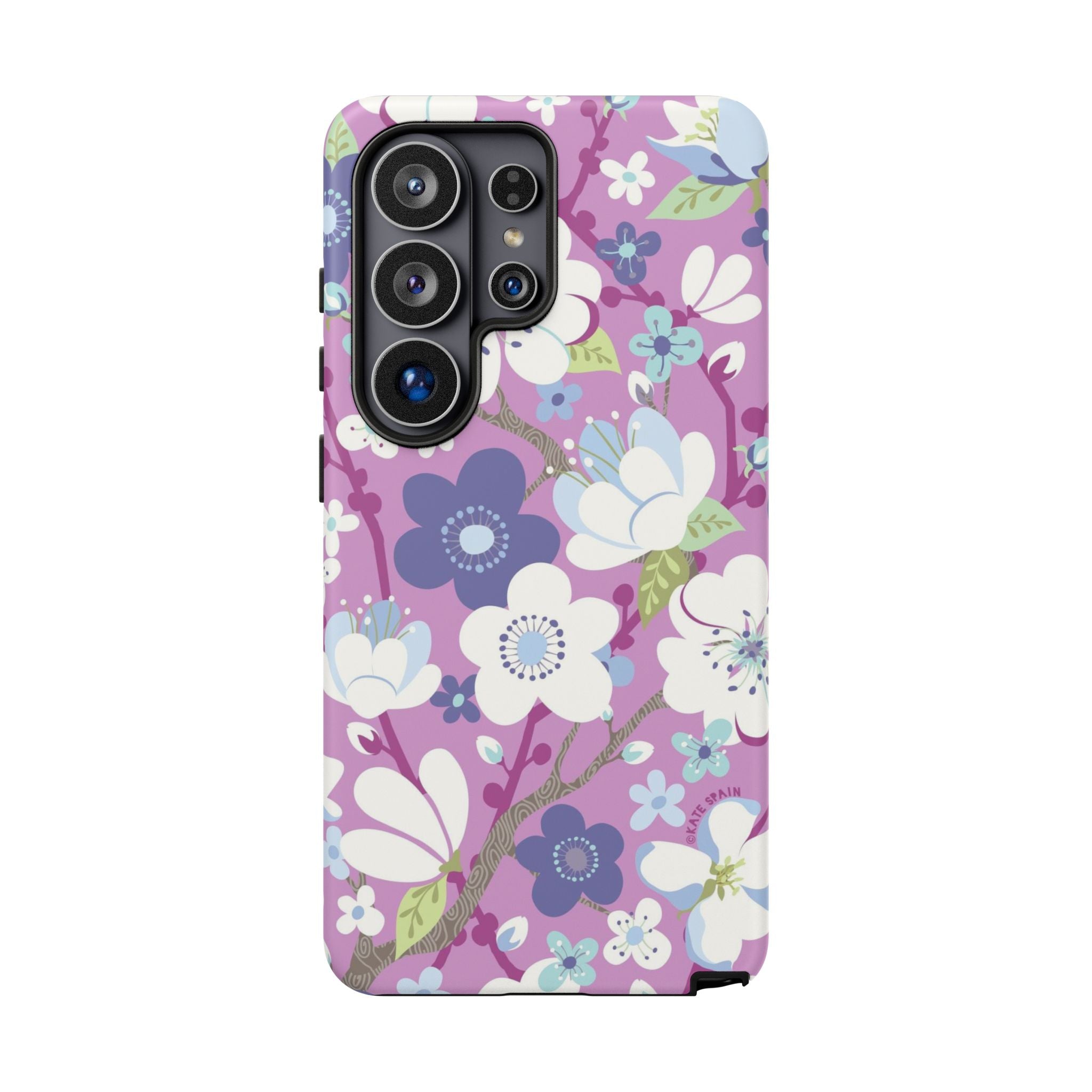 Cherry Blossom Samsung Galaxy S26 Ultra Case – Matte | mauve, white, periwinkle cherry blossom floral print