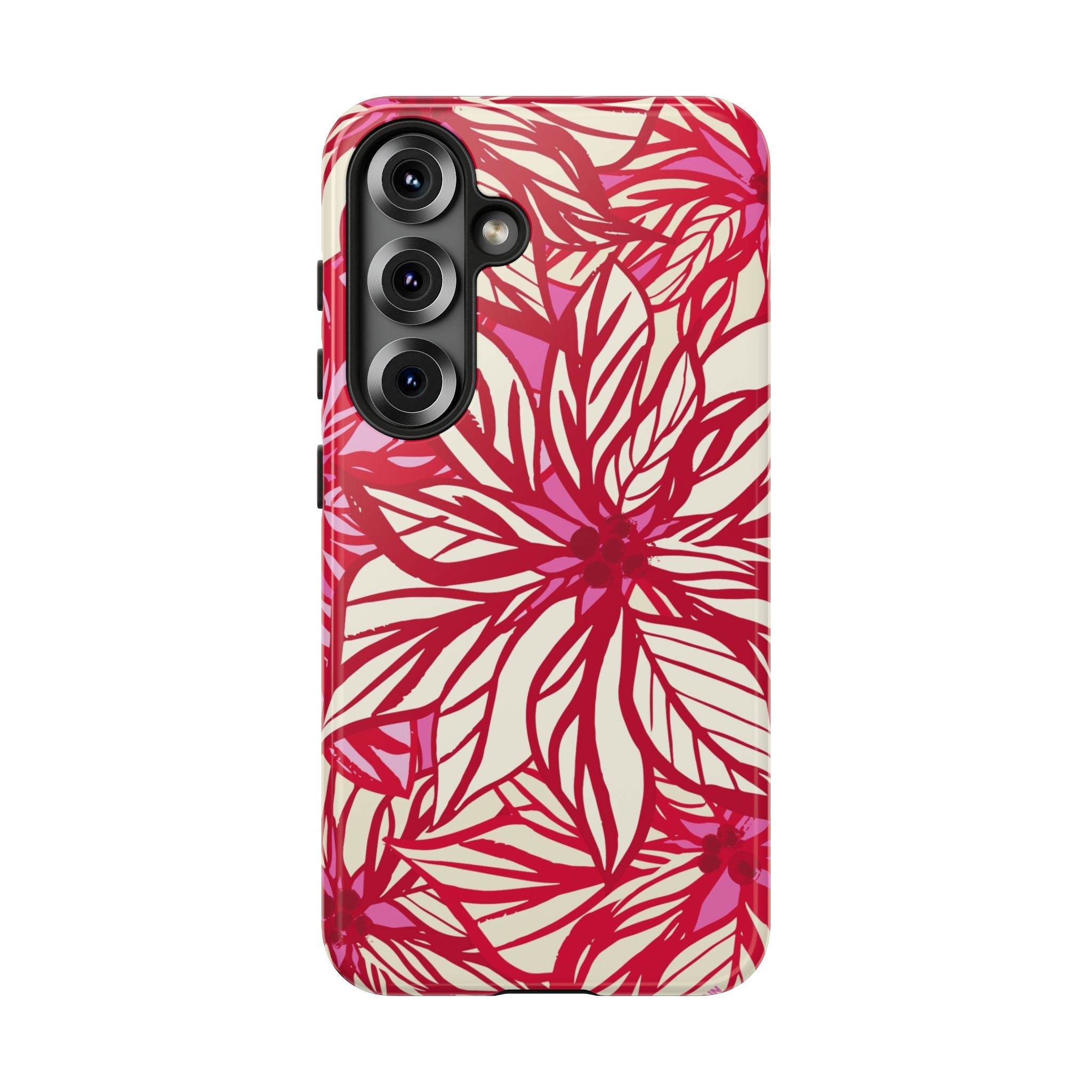 Poinsettia Samsung Galaxy S25 Case – Glossy | cream, red, pink poinsettia botanical print