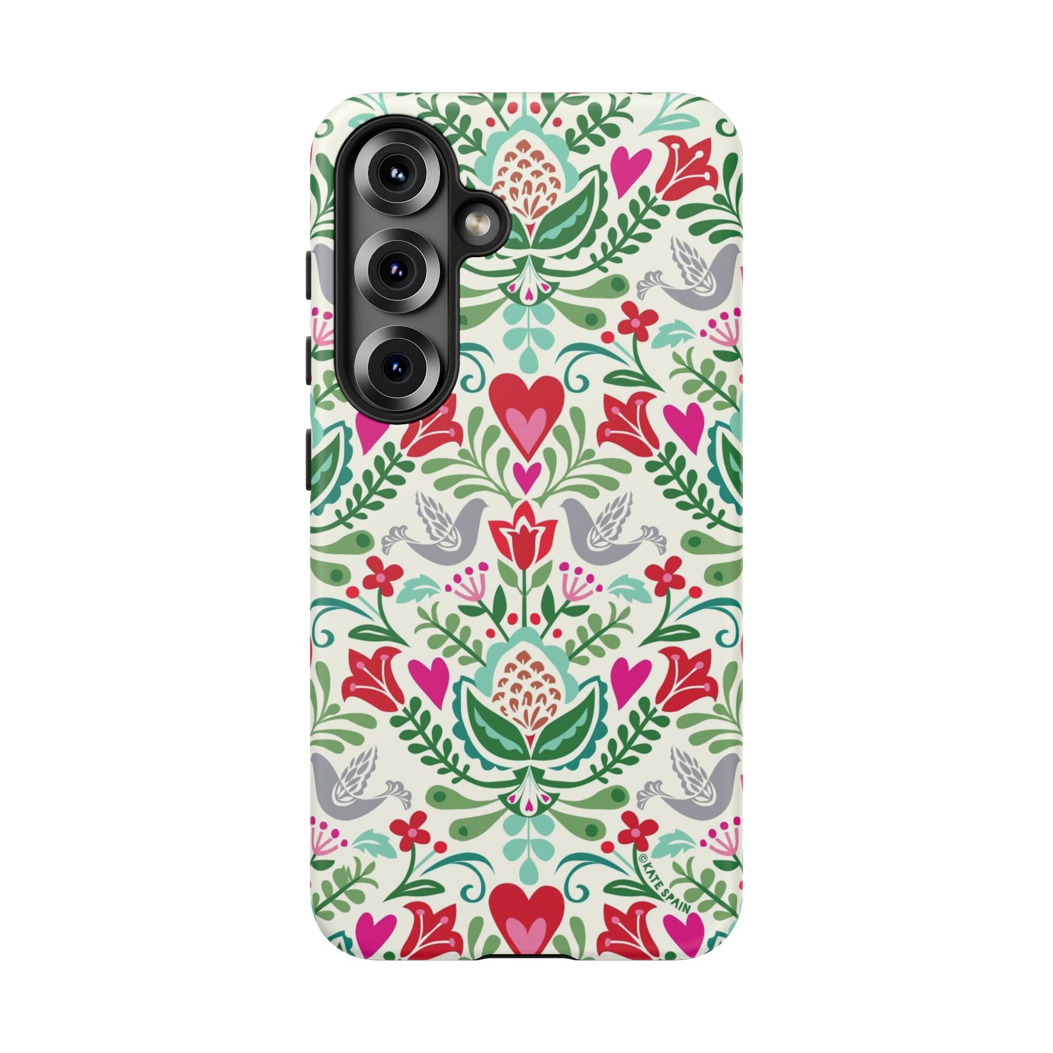 Rosemaling Samsung Galaxy S25 Case – Matte | white, red, green rosemaling floral print