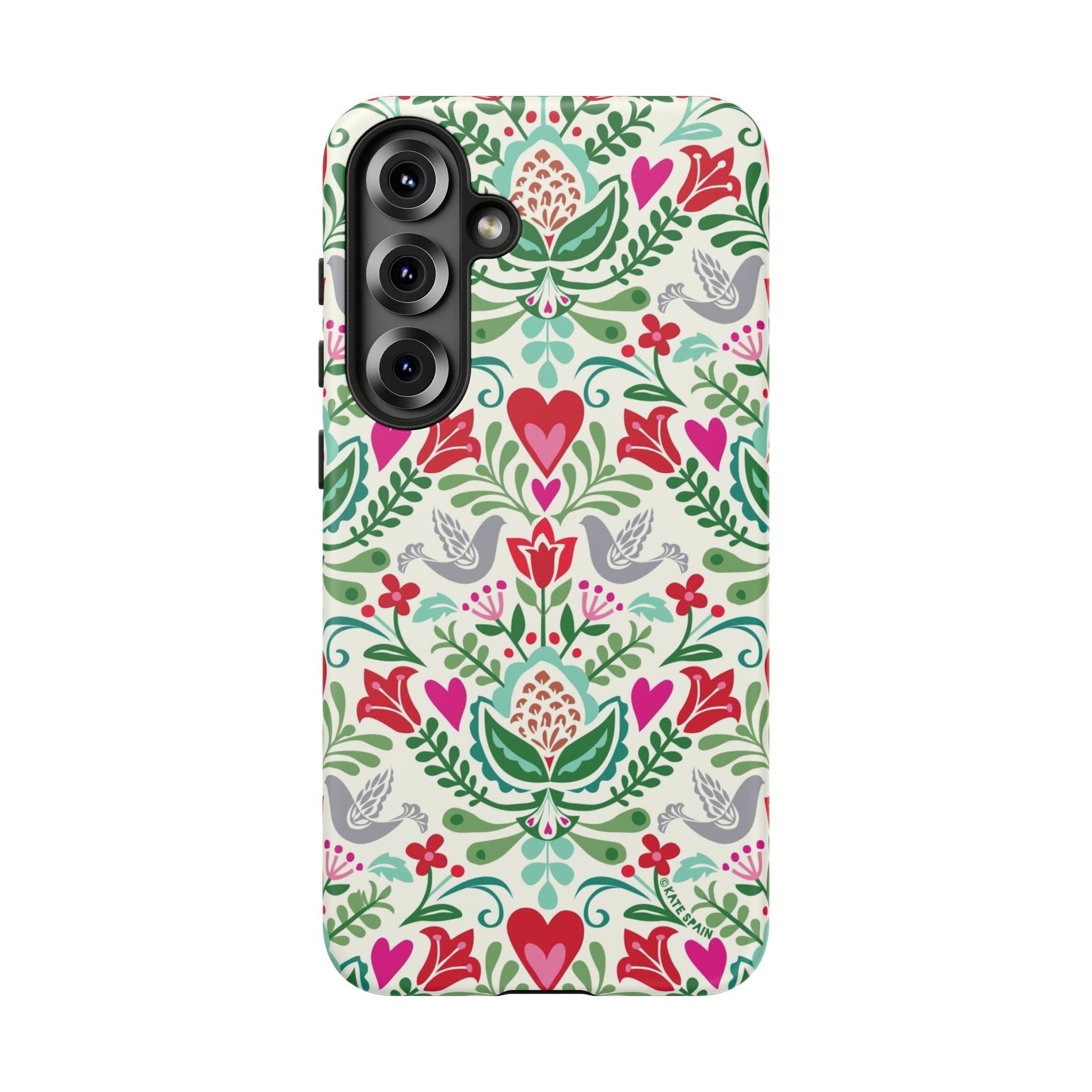 Rosemaling Samsung Galaxy S25 Plus Case – Matte | white, red, green rosemaling floral print