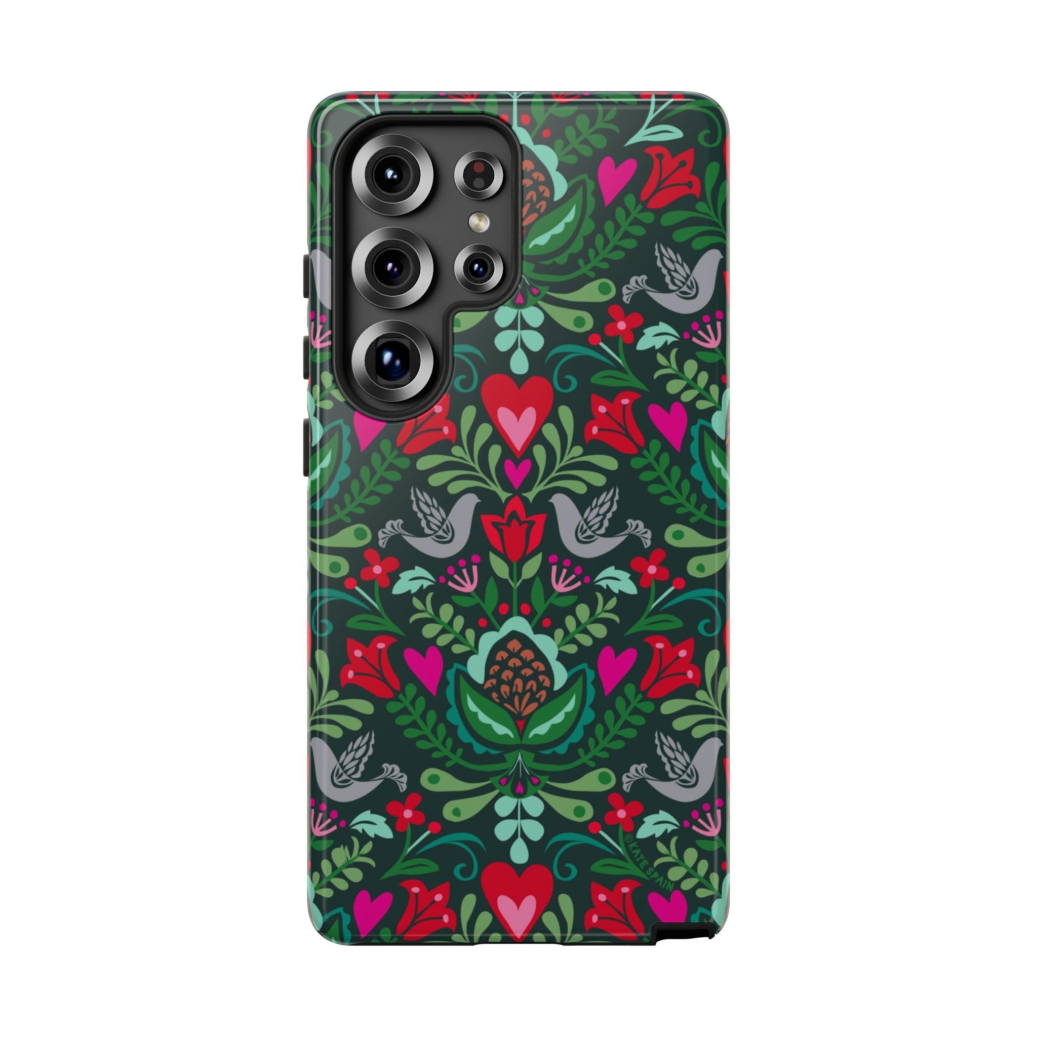 Rosemaling Samsung Galaxy S25 Ultra Case – Glossy | forest green, red, pink rosemaling floral print