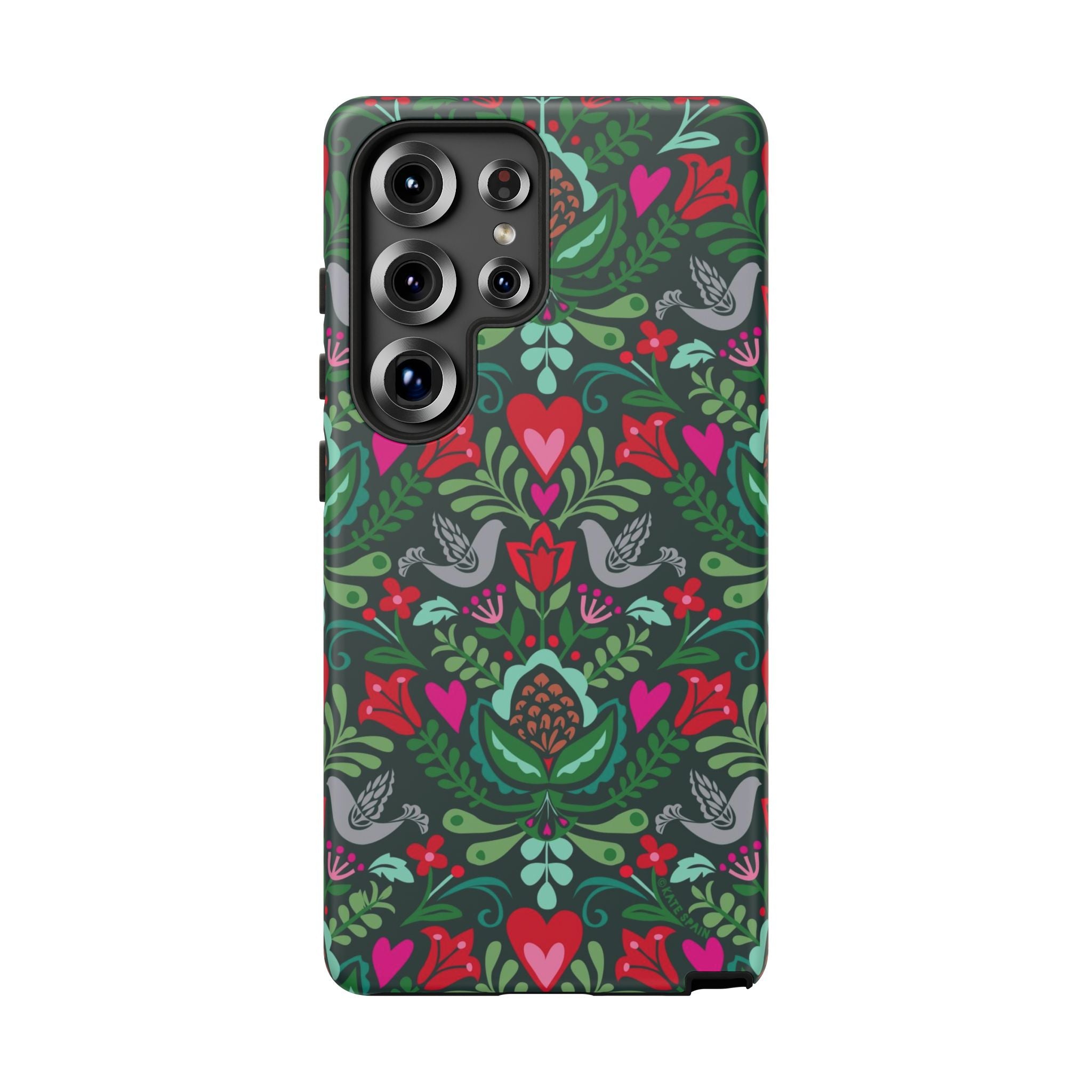 Rosemaling Samsung Galaxy S25 Ultra Case – Matte | forest green, red, pink rosemaling floral print