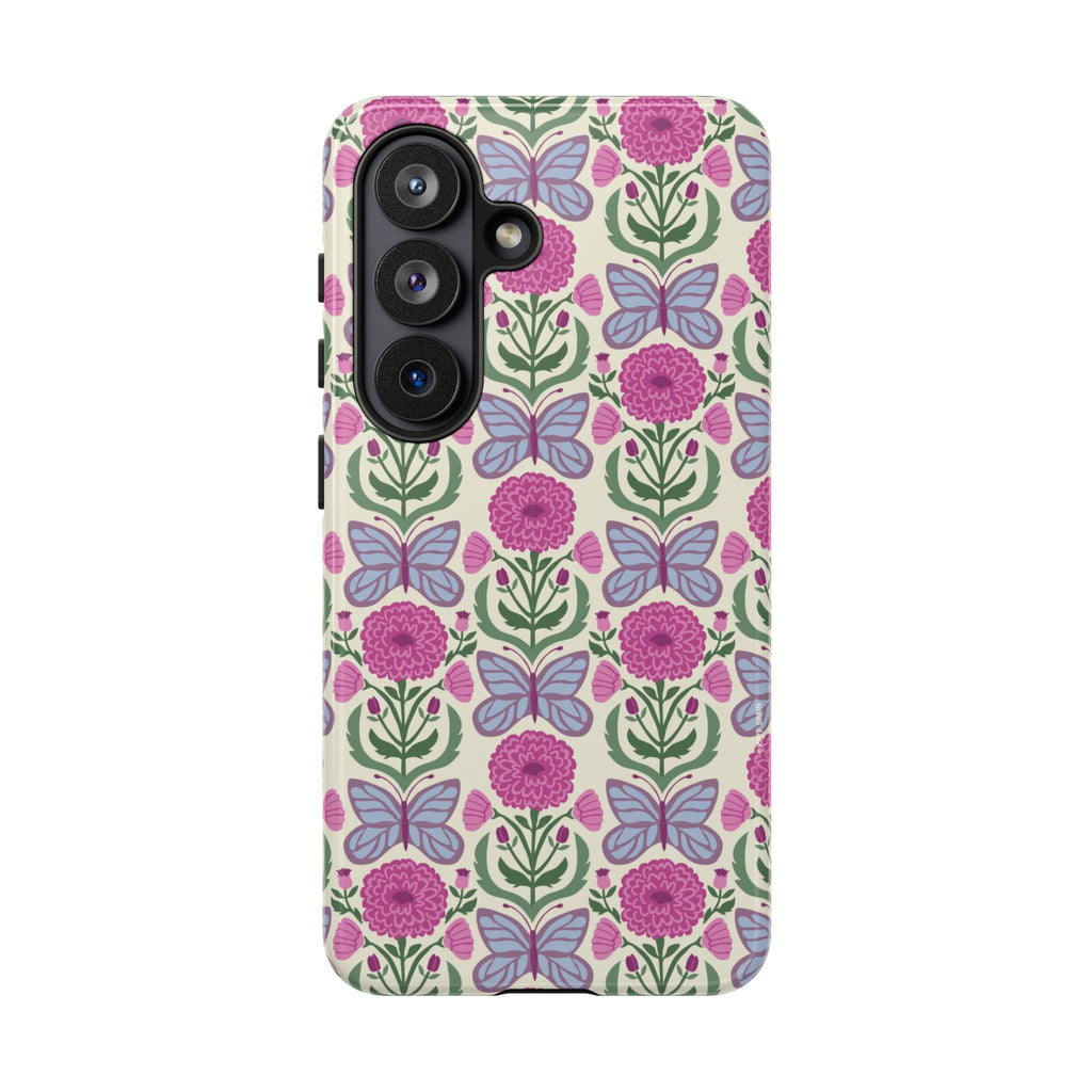 Luxury Butterfly Samsung Galaxy S25 Ultra Case – Matte | cream, magenta, periwinkle butterfly floral print