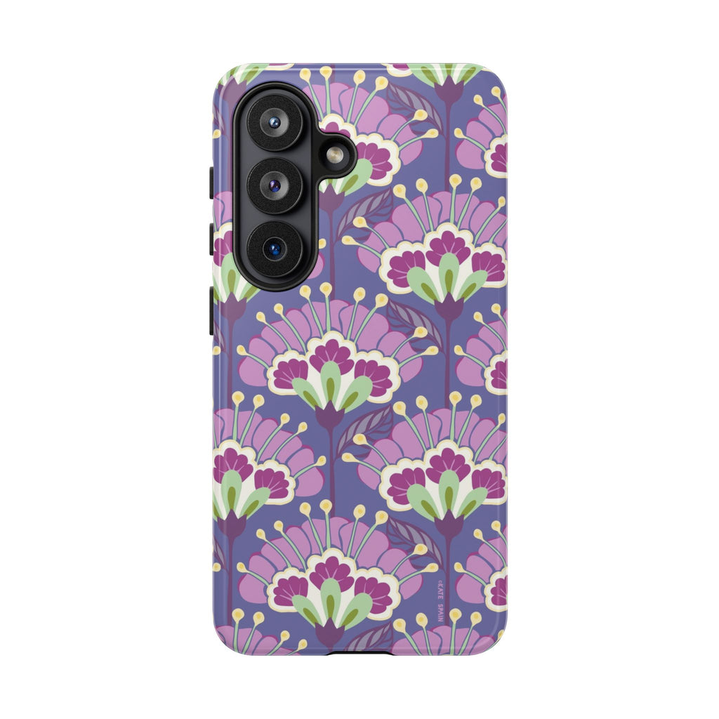 Luxury Lantern Flower Samsung Galaxy S26 Case – Glossy | mauve, purple, lime green floral print