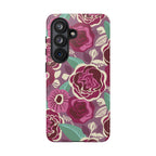 Luxury Tea Rose Burgundy Samsung Galaxy S26 Case – Glossy | burgundy, magenta, plum botanical rose floral print