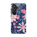 Tropical Bonaire Samsung Galaxy S26 Case – Glossy | navy, pink, white tropical floral botanical print