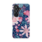 Tropical Bonaire Samsung Galaxy S26 Case – Glossy | navy, pink, white tropical floral botanical print