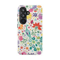 Luxury Peacock Sanctuary Samsung Galaxy S26 Case – Glossy | white, teal, coral multicolor vibrant peacock feather botanical print