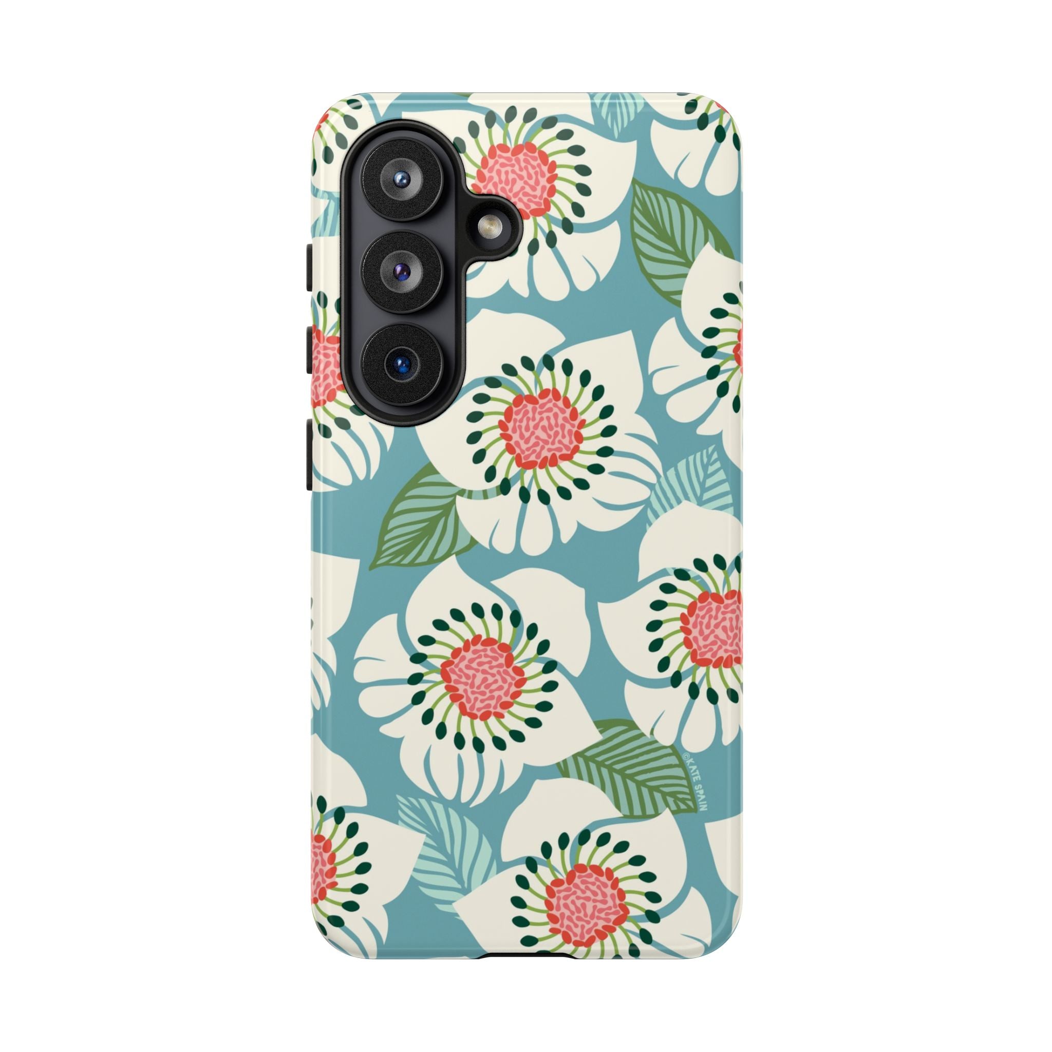 Artistic Panache Samsung Galaxy S26 Case – Glossy | sky blue, pale cream, pink anemone floral print