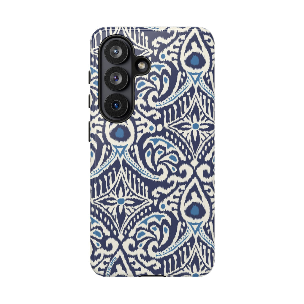 Luxury Ikat Samsung Galaxy S26 Case – Glossy | navy, white, aqua ikat geometric medallion print
