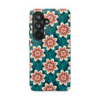 Luxury Modern Dahlia Samsung Galaxy S26 Case – Glossy | teal, coral, pink, cream modern dahlia print