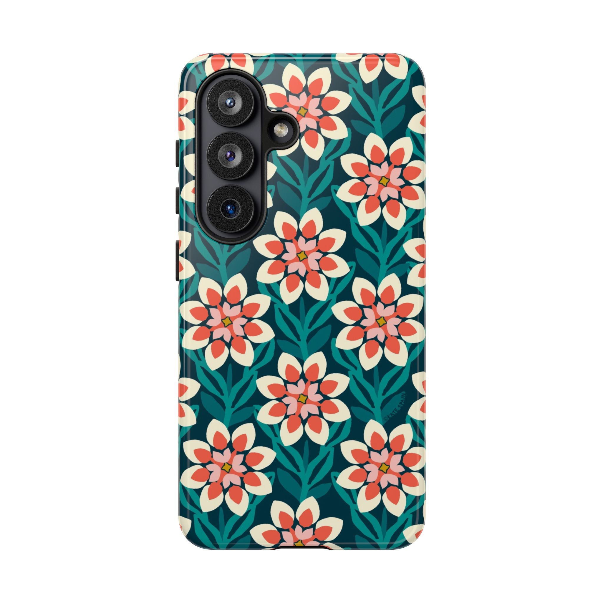 Luxury Modern Dahlia Samsung Galaxy S26 Case – Glossy | teal, coral, pink, cream modern dahlia print
