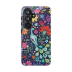 Luxury Peacock Sanctuary Samsung Galaxy S26 Case – Glossy | navy, teal, coral multicolor vibrant peacock feather botanical print
