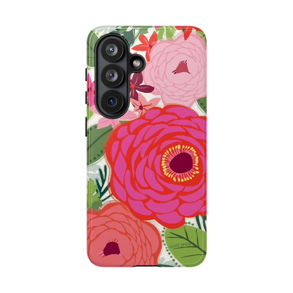 Luxury Bloomerie Samsung Galaxy S26 Case – Glossy | cream, magenta, coral botanical peony floral print
