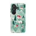 Arctica Winter Samsung Galaxy S26 Case – Glossy | aqua, evergreen, white, animal frolic winter wonderland print