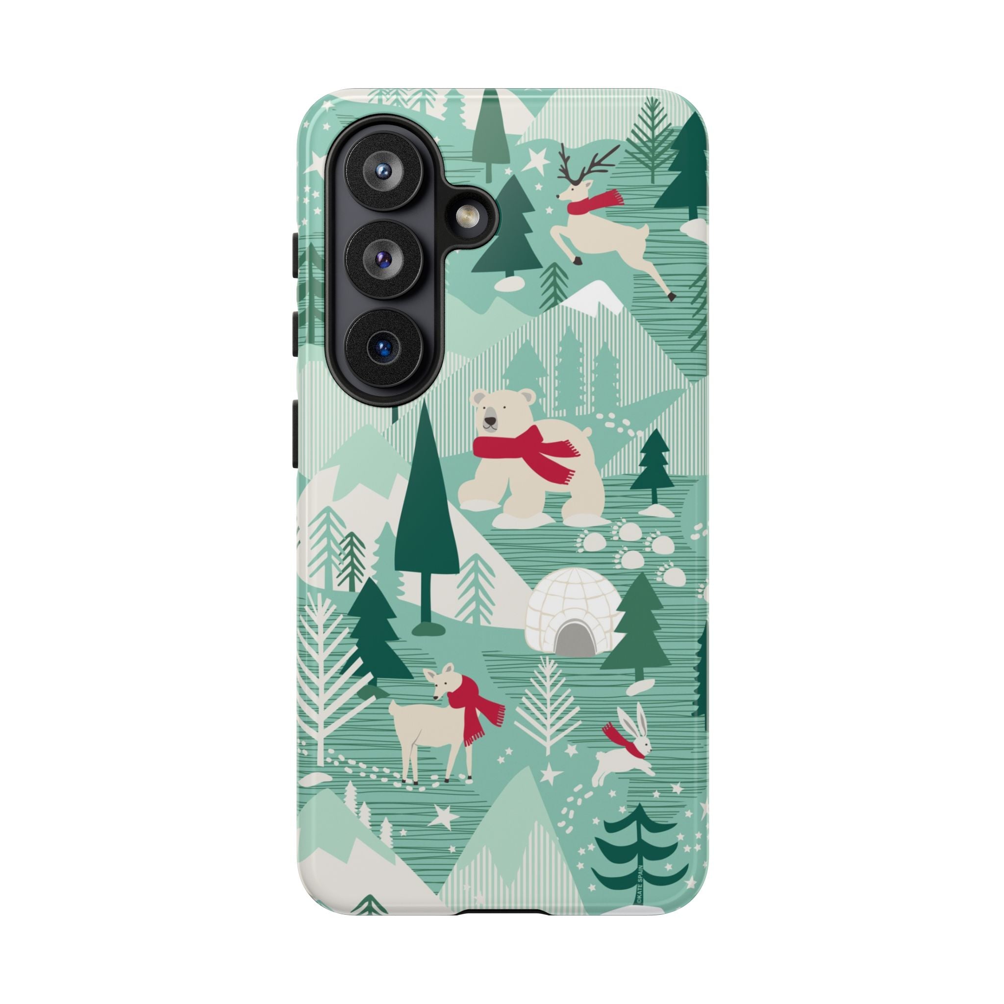 Arctica Winter Samsung Galaxy S26 Case – Glossy | aqua, evergreen, white, animal frolic winter wonderland print