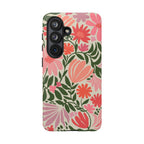 Luxury Botanica Samsung Galaxy S26 Case – Glossy | cream, coral, pink botanical wildflower print