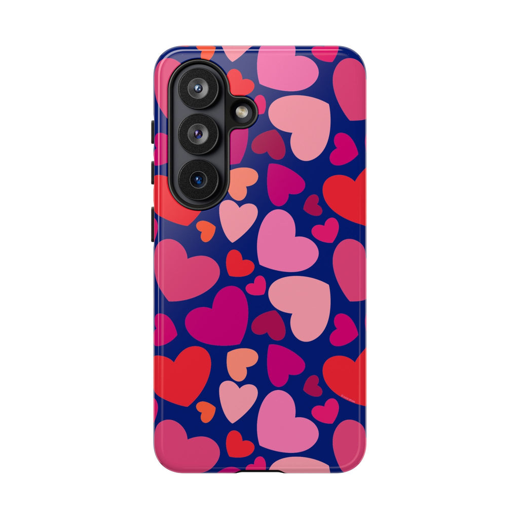 Hearts Samsung Galaxy S26 Case – Glossy | navy, pink, blush, red heart print