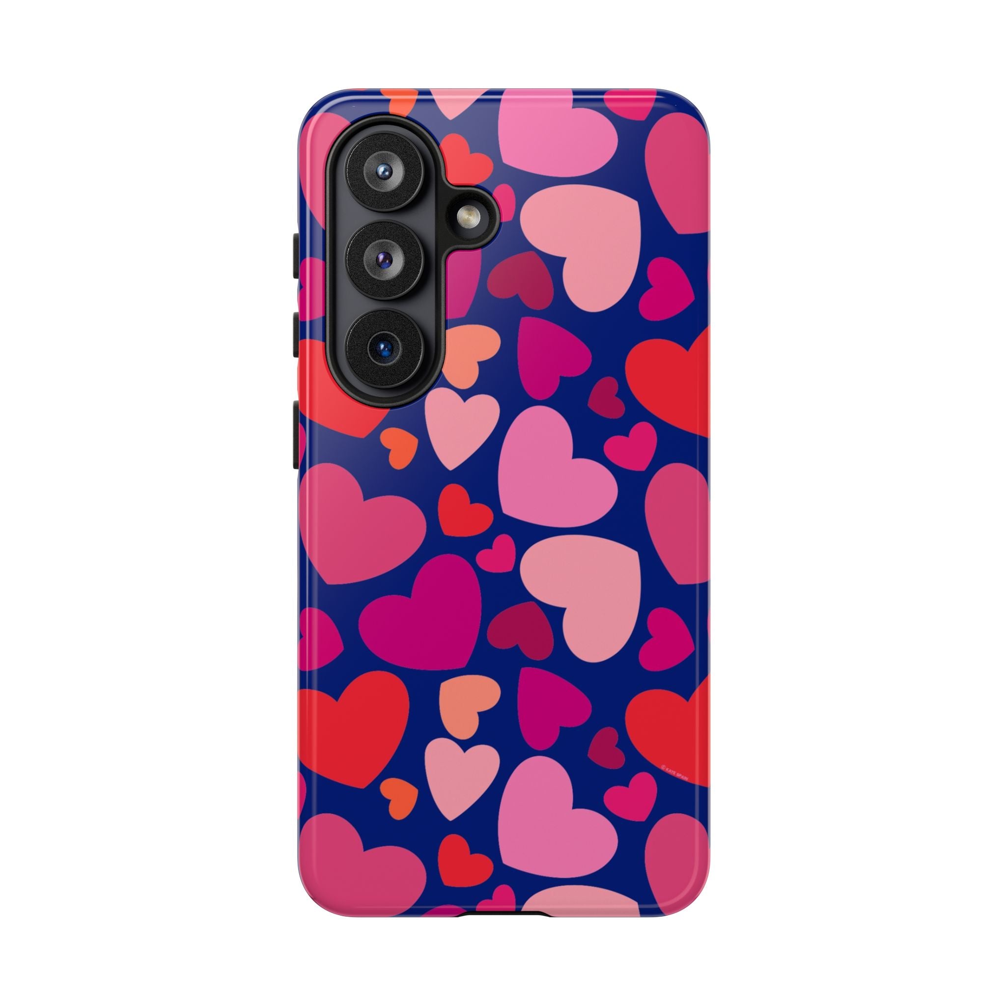 Hearts Samsung Galaxy S26 Case – Glossy | navy, pink, blush, red heart print
