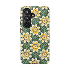 Luxury Modern Dahlia Samsung Galaxy S26 Case – Glossy | forest green, yellow, cream modern dahlia print
