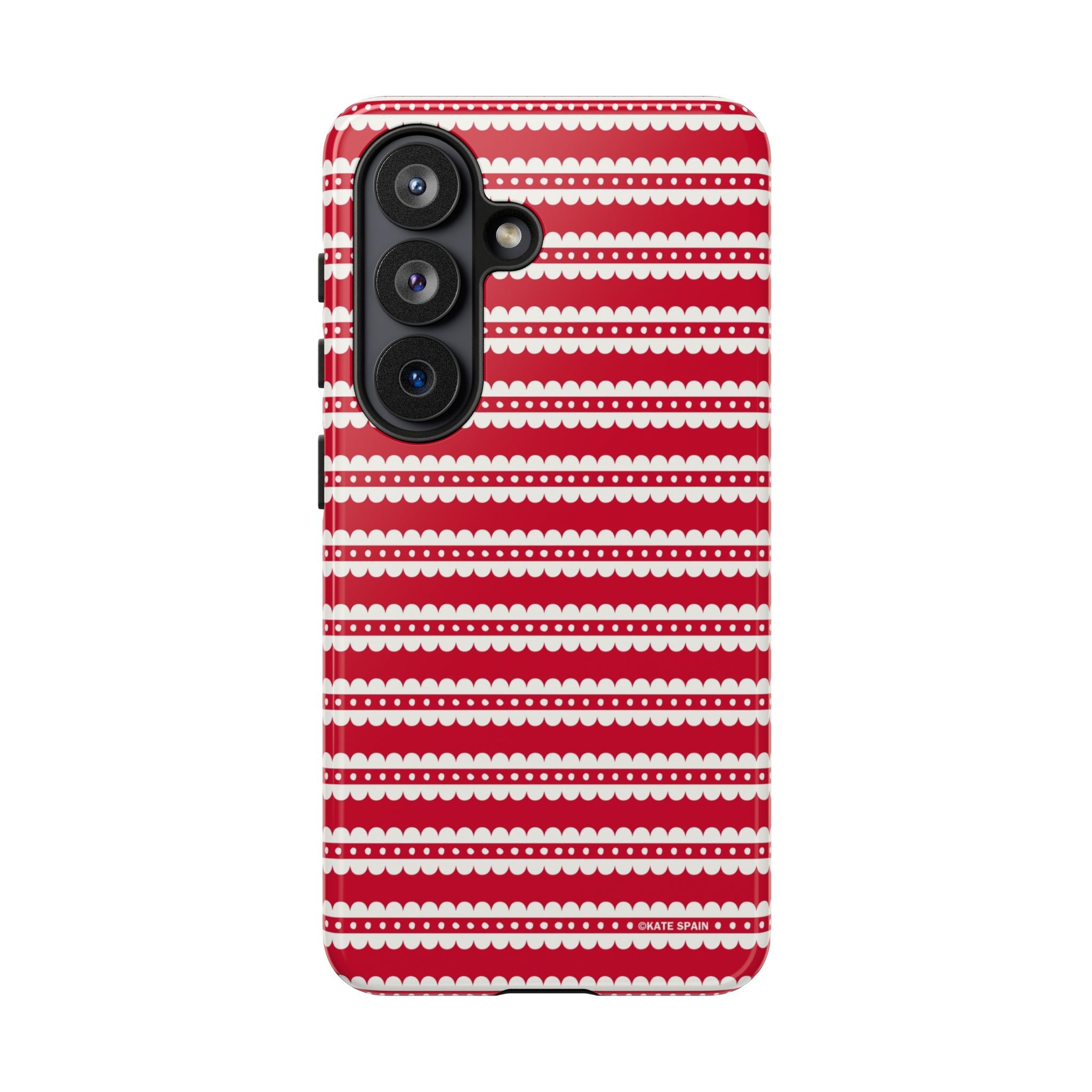 Candy Cane Stripe Samsung Galaxy S26 Case – Glossy | red, cream scalloped candy cane stripe print
