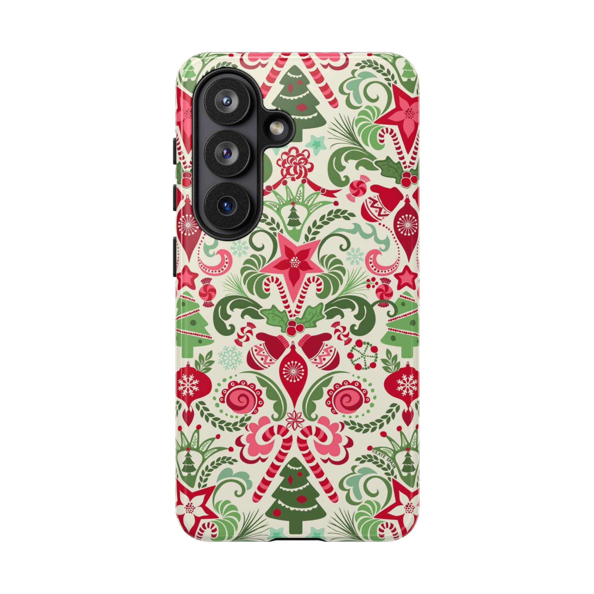 Luxury Wonderland Samsung Galaxy S26 Case – Glossy | cream, red, green ornate damask Christmas floral print