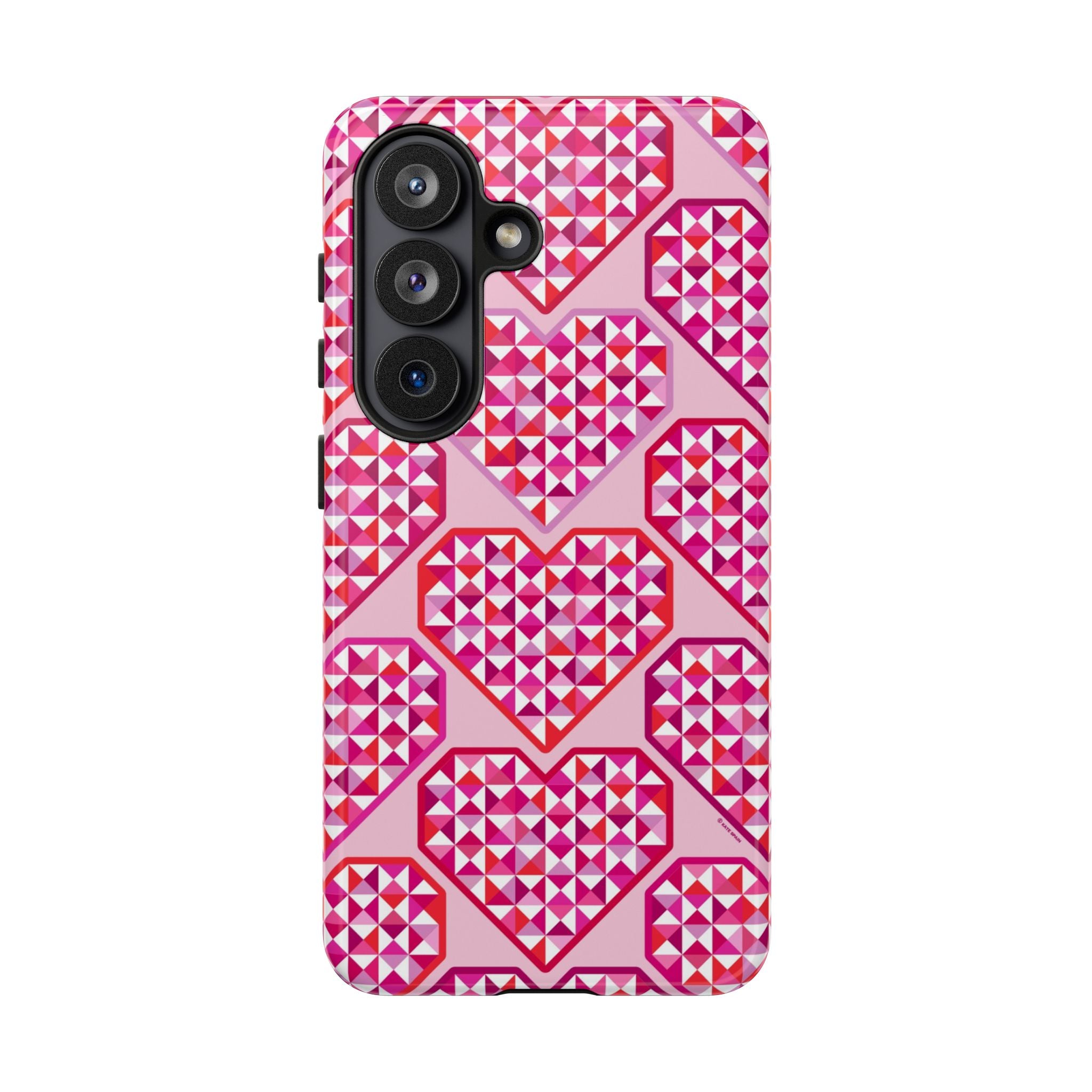 Pink Pyramid Heart Samsung Galaxy S26 Case – Glossy | pink, magenta, white geometric heart pyramid print