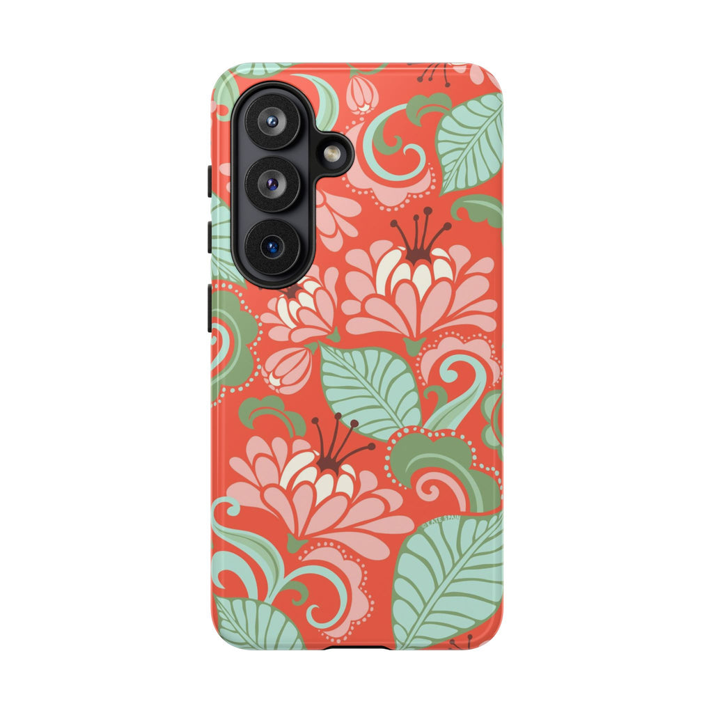 Designer Sarabande Samsung Galaxy S26 Case – Glossy | coral, blush, mint tropical floral print