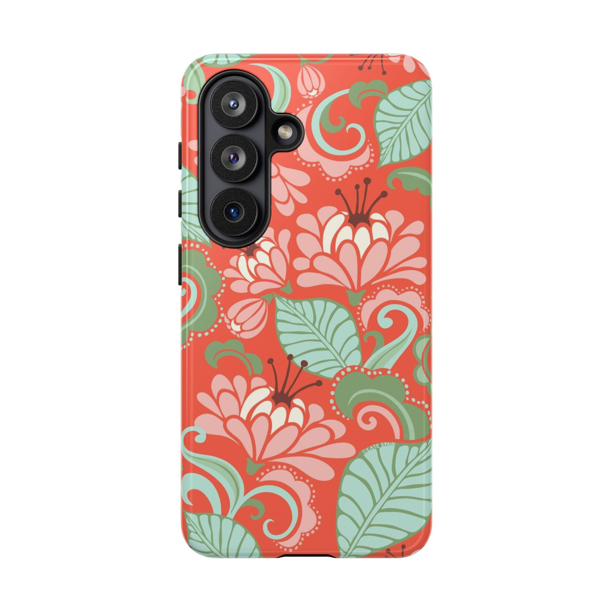 Designer Sarabande Samsung Galaxy S26 Case – Glossy | coral, blush, mint tropical floral print