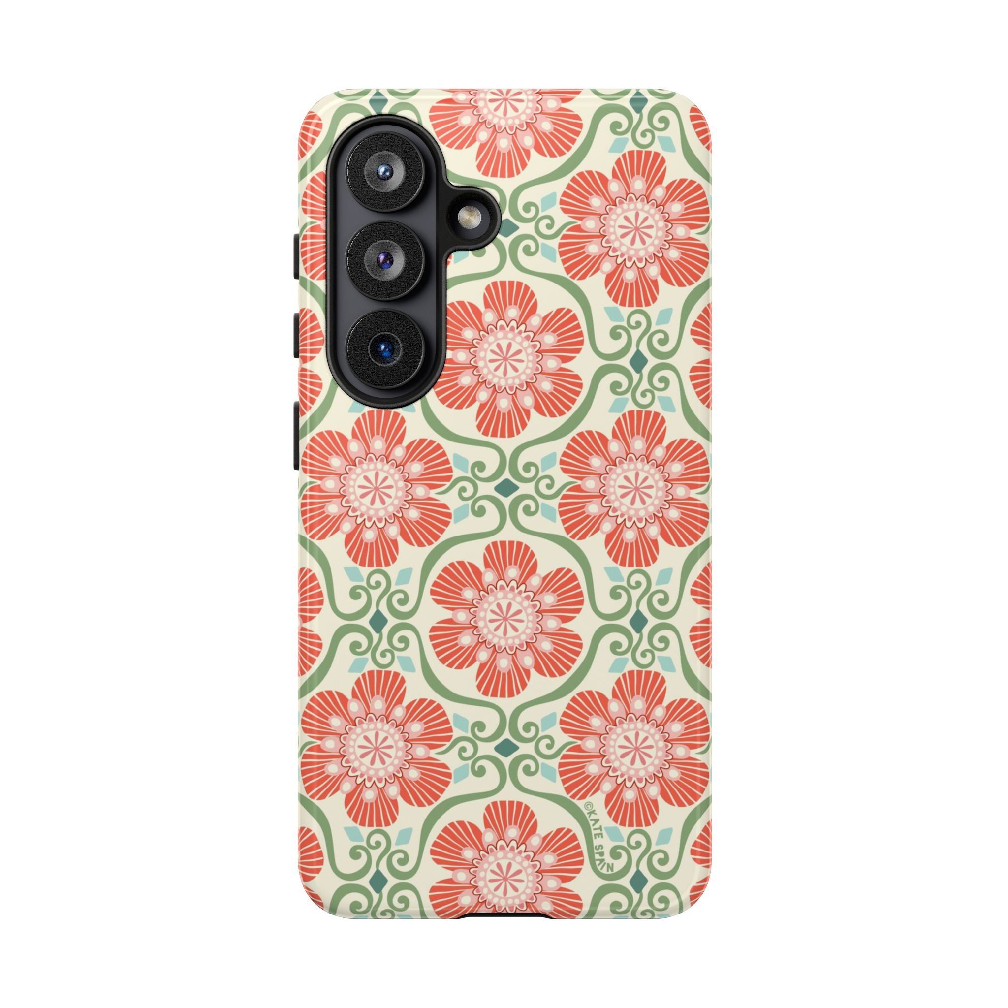 Luxury Barcelona Flowers Samsung Galaxy S26 Case – Glossy | cream, coral, sage botanical floral print