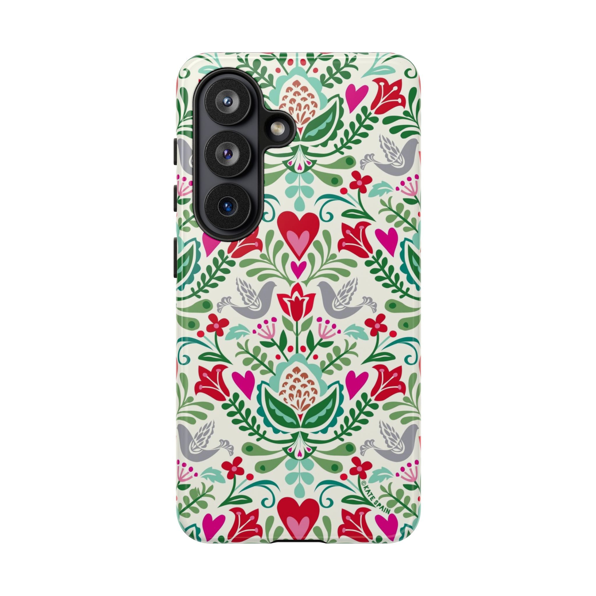 Rosemaling Samsung Galaxy S26 Case – Glossy | white, red, green rosemaling floral print