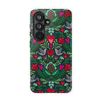 Rosemaling Samsung Galaxy S26 Case – Glossy | forest green, red, pink rosemaling floral print
