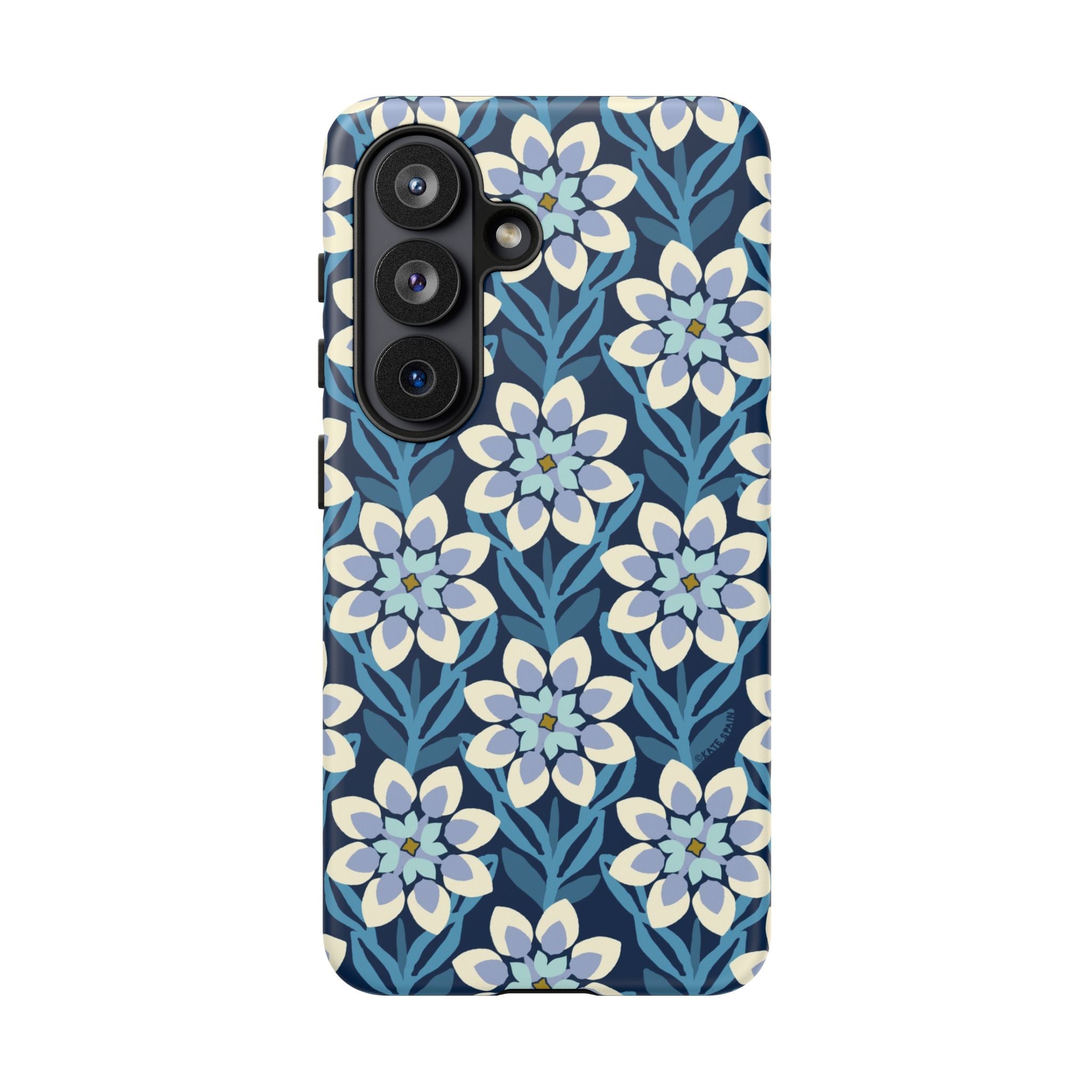 Luxury Modern Dahlia Samsung Galaxy S26 Case – Matte | navy, white, periwinkle modern dahlia print