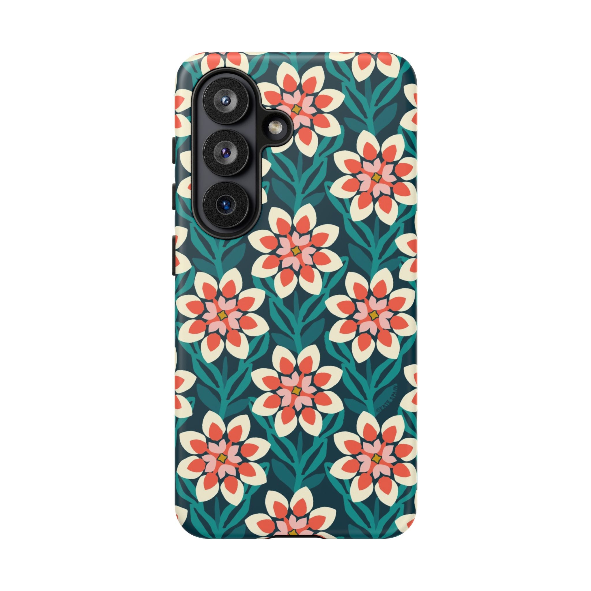 Luxury Modern Dahlia Samsung Galaxy S26 Case – Matte | teal, coral, pink, cream modern dahlia print