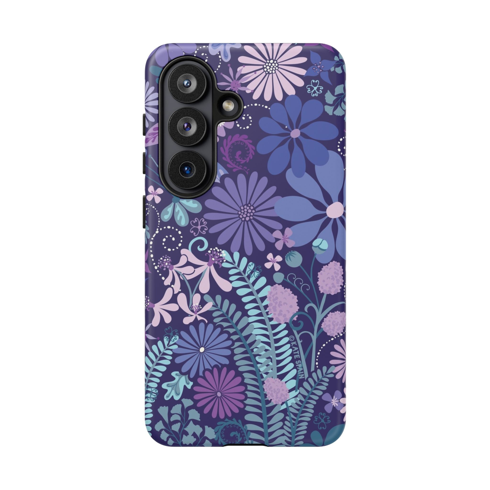 Luxury Terrain Samsung Galaxy S26 Case – Matte | navy, purple, aqua botanical woodland floral print