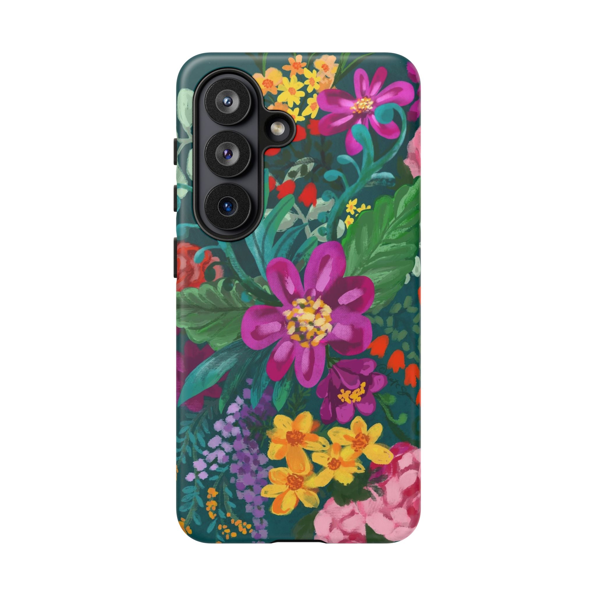 Tropical Posy Samsung Galaxy S26 Case – Matte | teal, magenta, yellow, pink vibrant botanical floral print