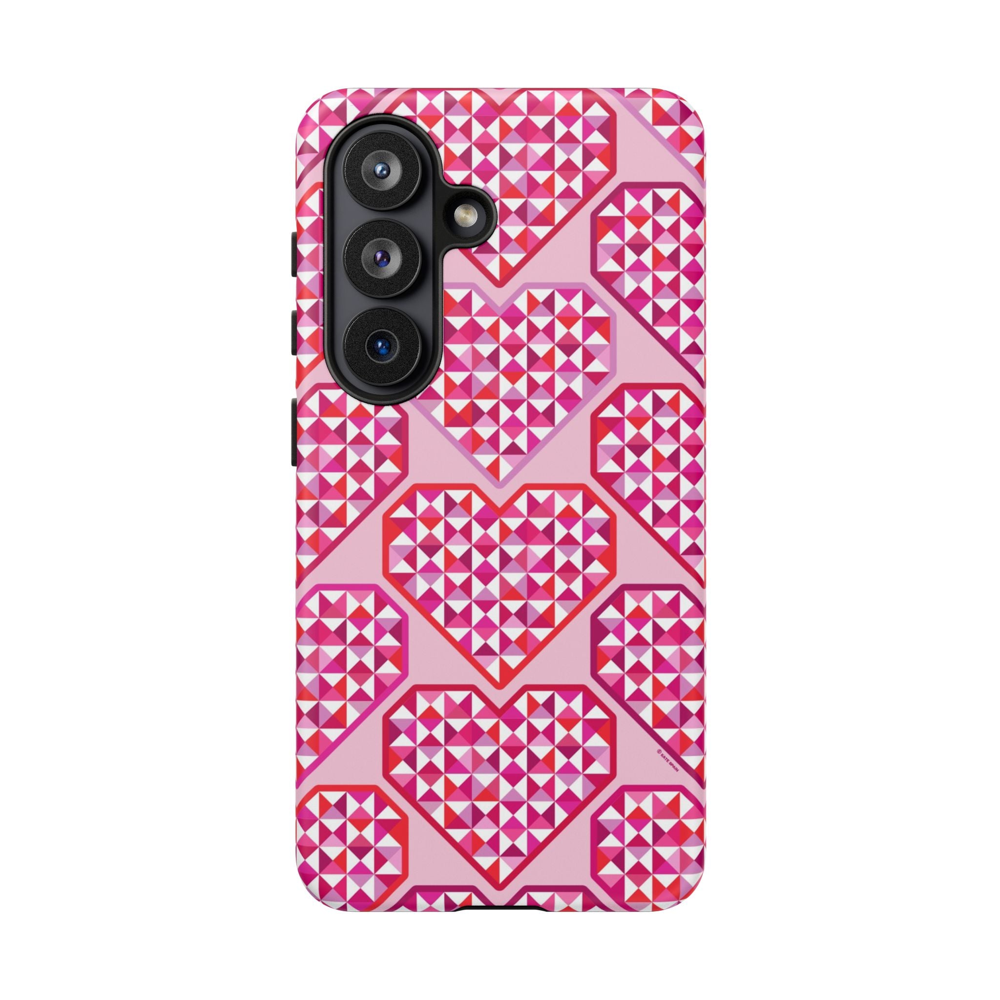 Pink Pyramid Heart Samsung Galaxy S26 Case – Matte | pink, magenta, white geometric heart pyramid print