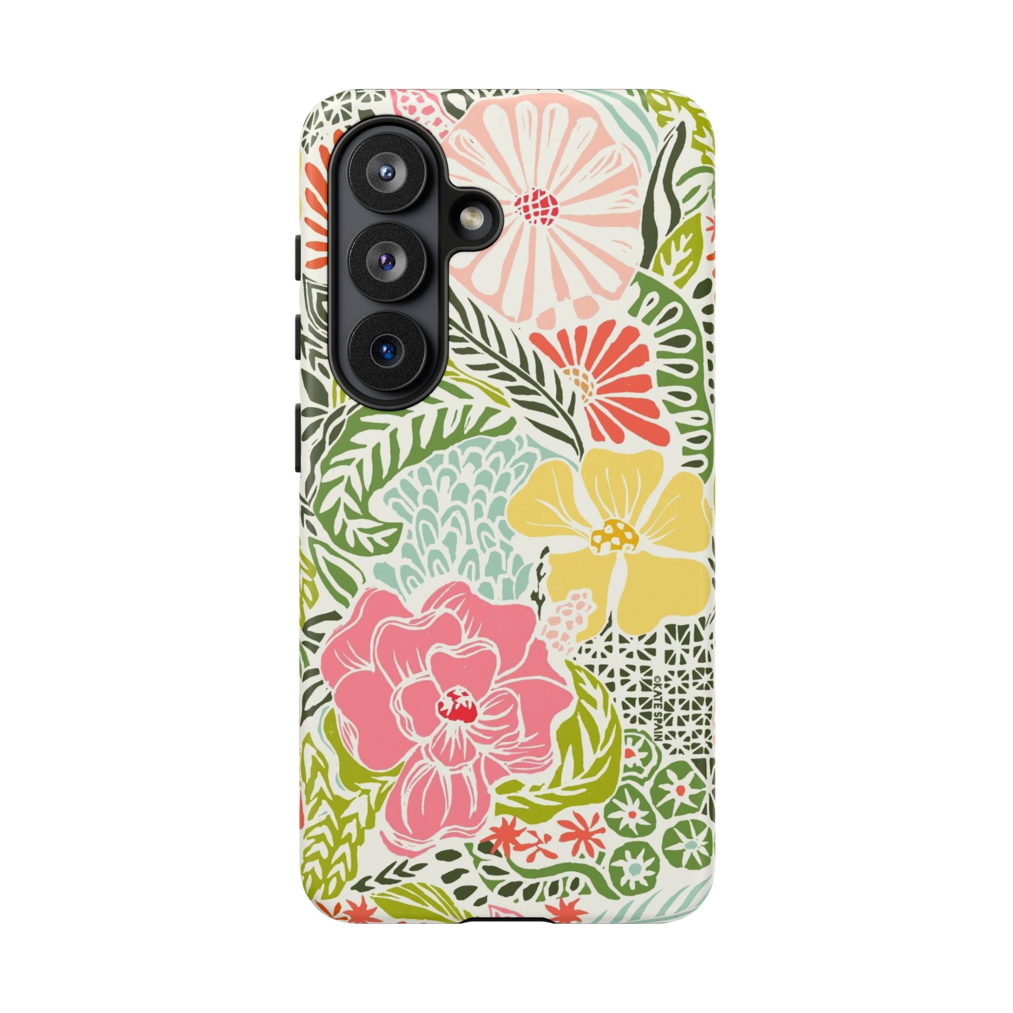 Cute Tropica Samsung Galaxy S26 Case – Matte | cream, pink, yellow, blue botanical floral print