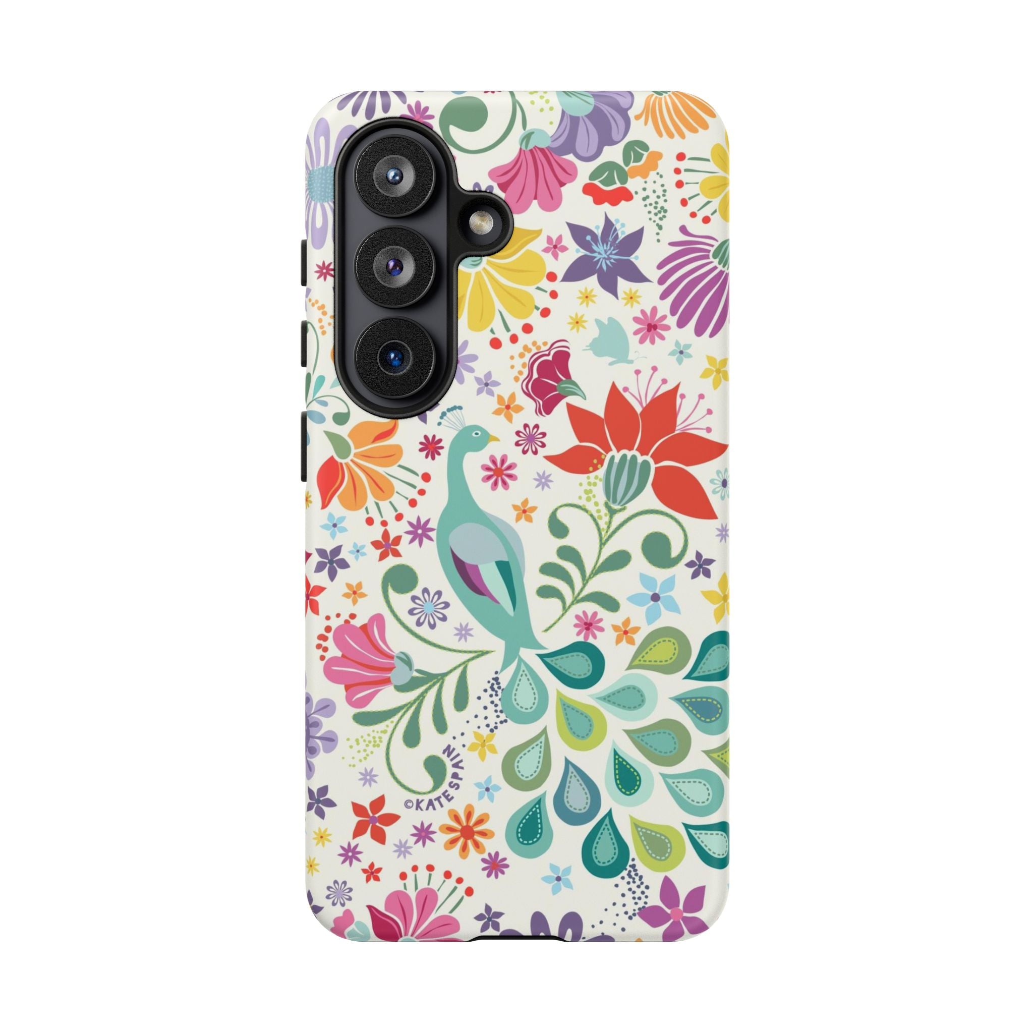 Luxury Peacock Sanctuary Samsung Galaxy S26 Case – Matte | white, teal, coral multicolor vibrant peacock feather botanical print