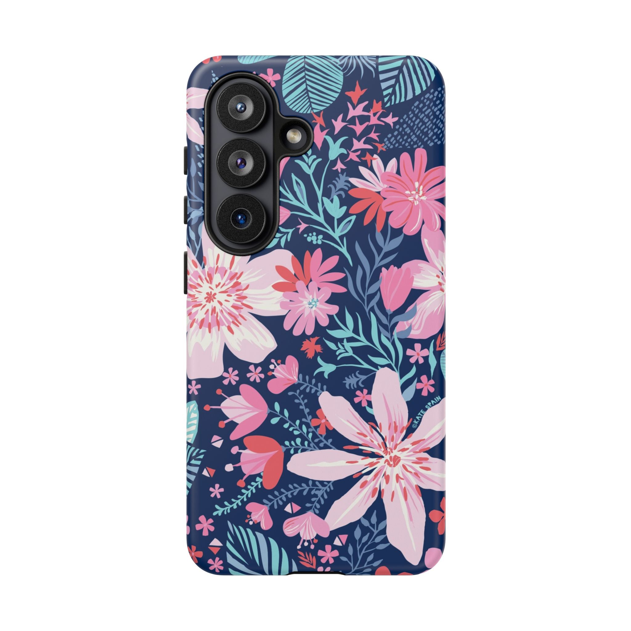 Tropical Bonaire Samsung Galaxy S26 Case – Matte | navy, pink, white tropical floral botanical print