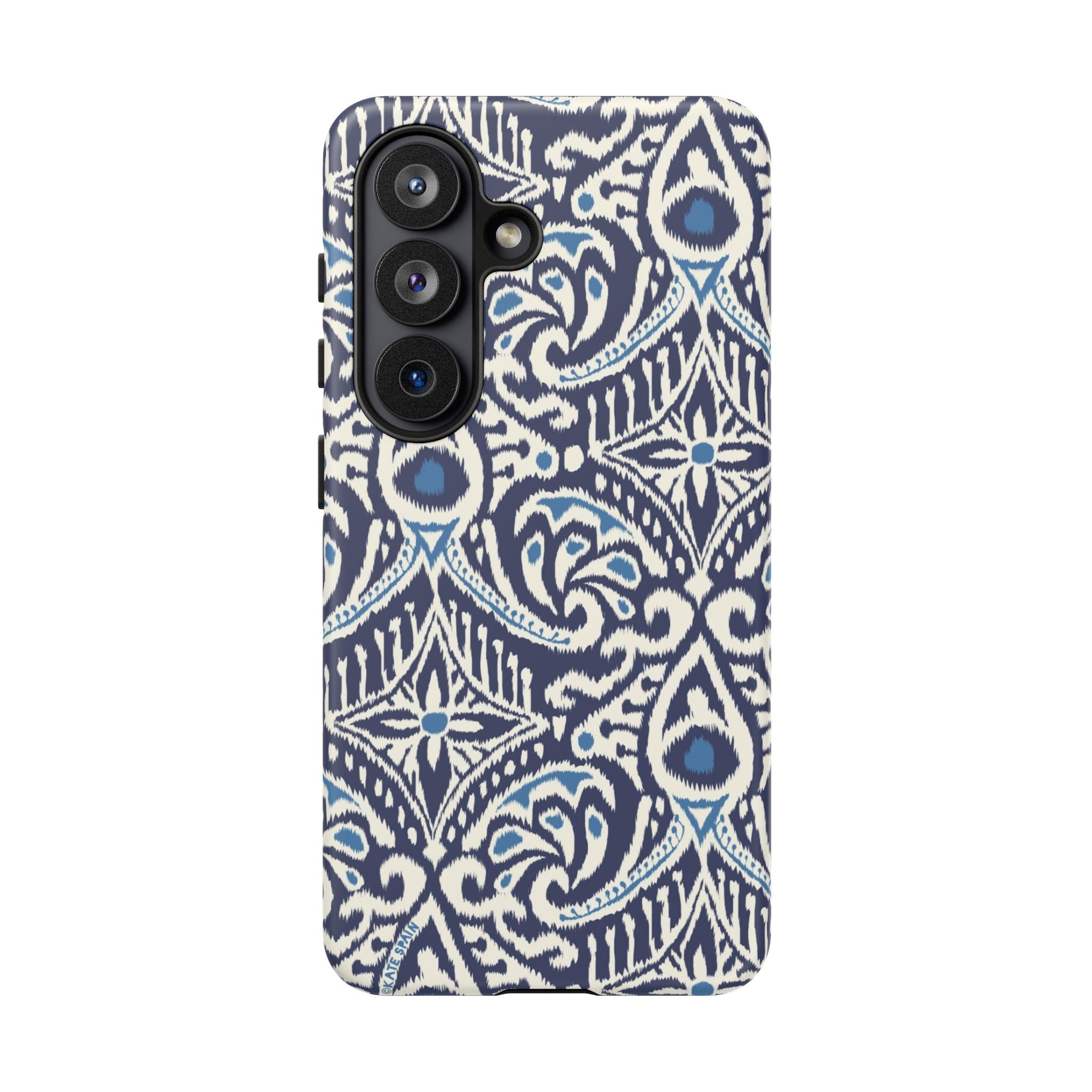 Luxury Ikat Samsung Galaxy S26 Case – Matte | navy, white, aqua ikat geometric medallion print