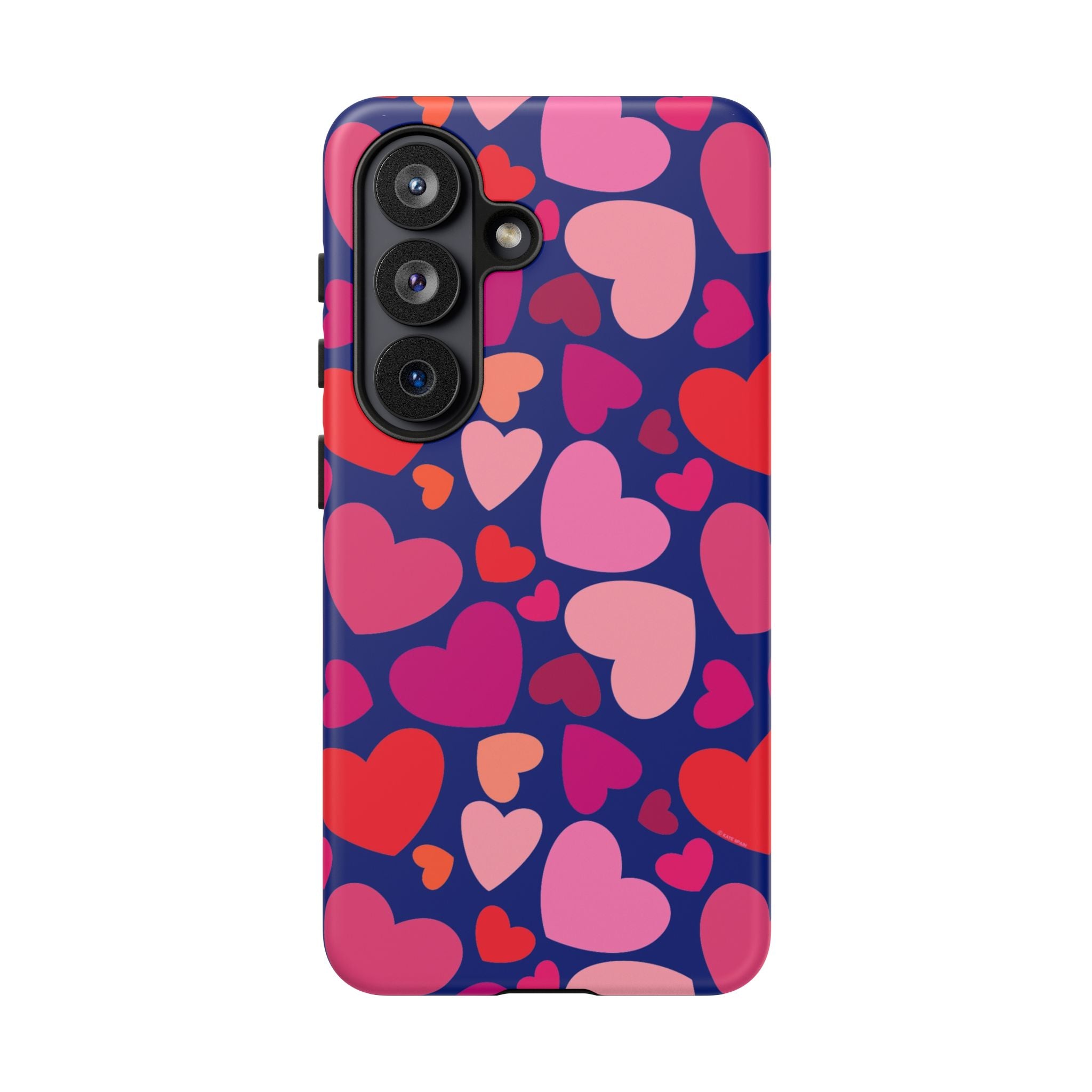 Hearts Samsung Galaxy S26 Case – Matte | navy, pink, blush, red heart print