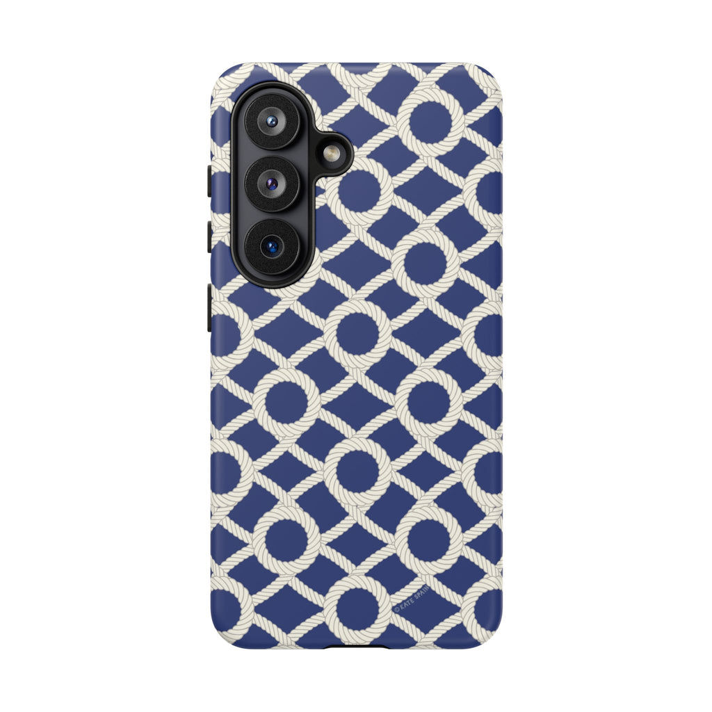 Luxury Sailor's Knot Samsung Galaxy S26 Case – Matte | navy, cream nautical rope knot lattice printbackground