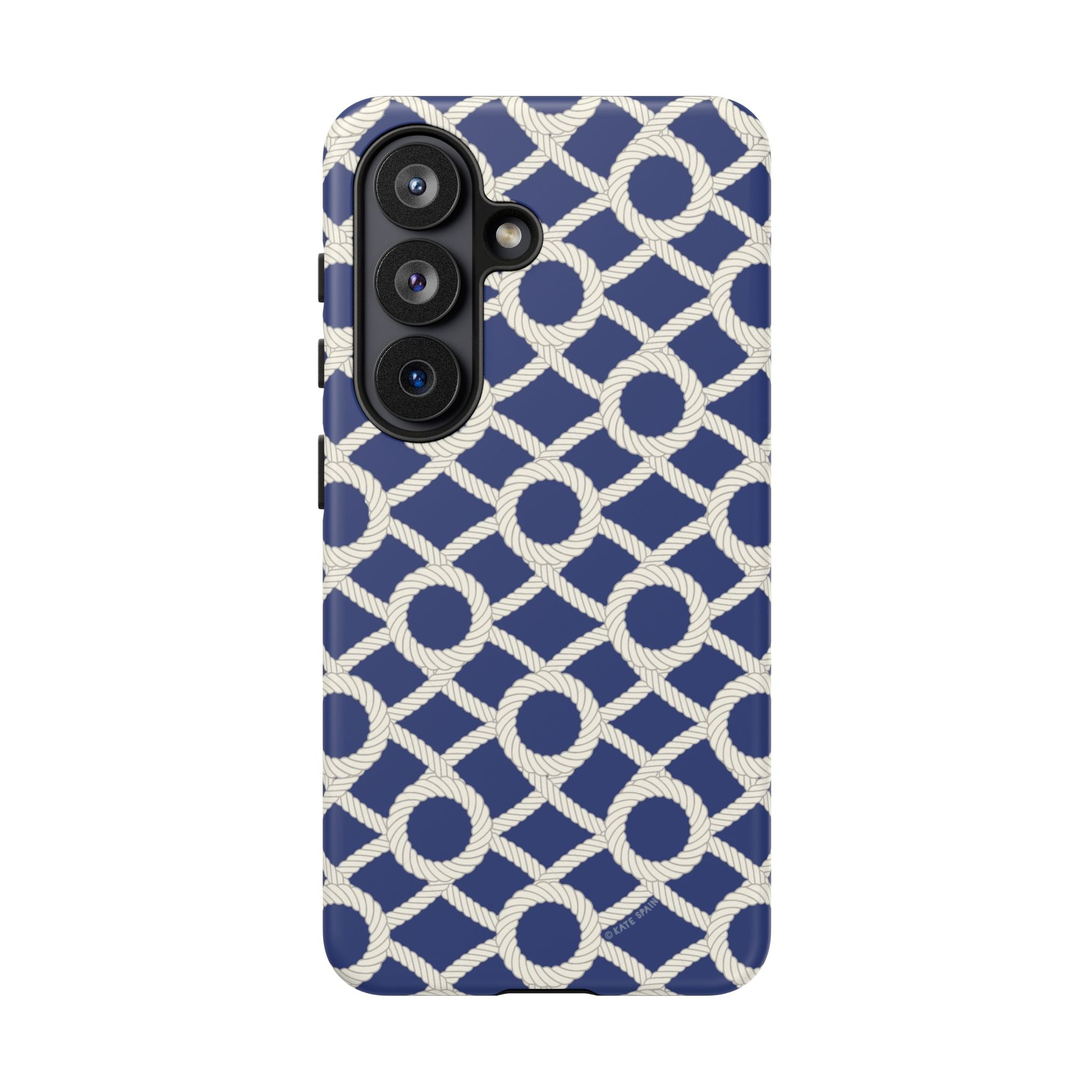 Luxury Sailor's Knot Samsung Galaxy S26 Case – Matte | navy, cream nautical rope knot lattice printbackground