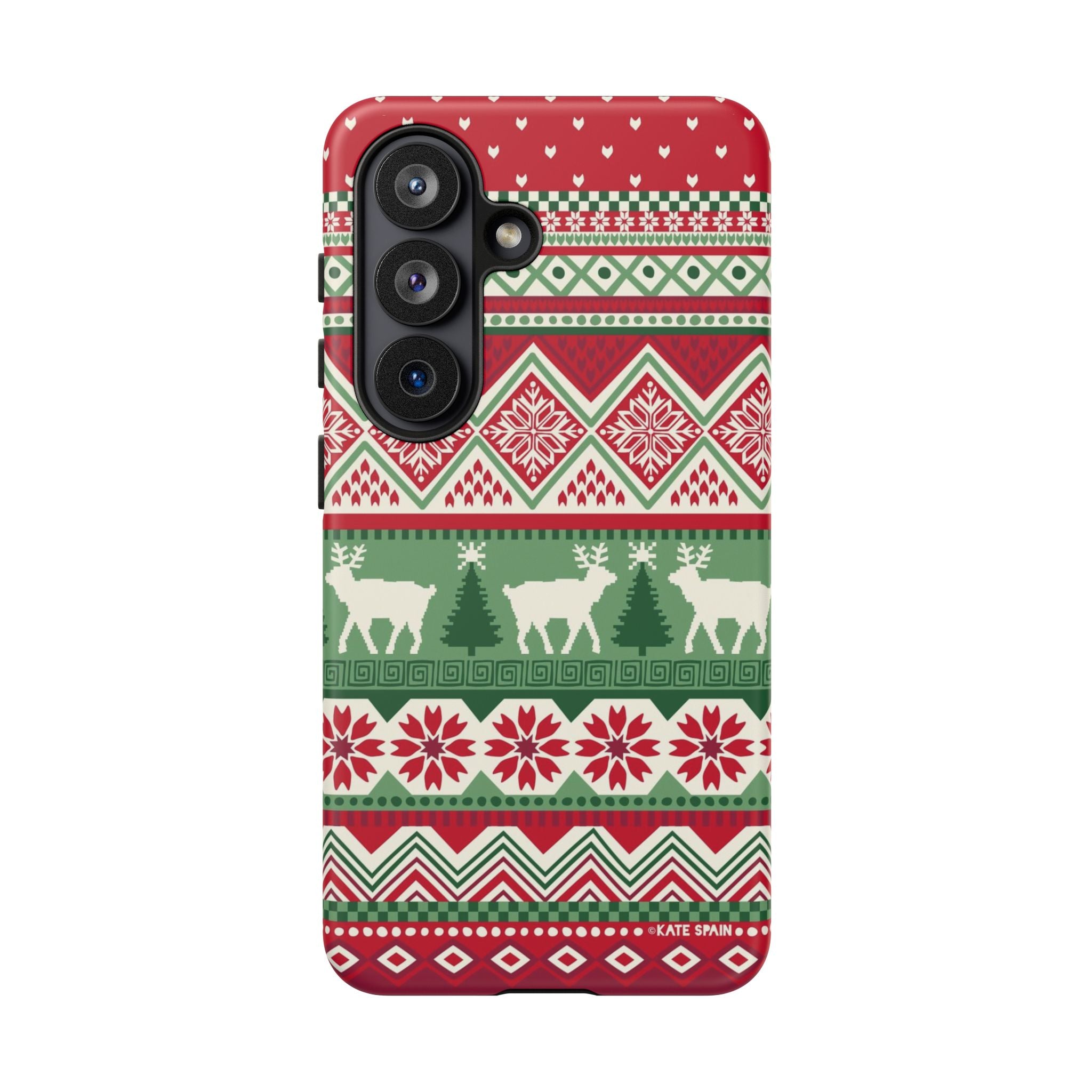 Luxury Telemark Samsung Galaxy S26 Case – Matte | red, green, cream Nordic fair isle reindeer print