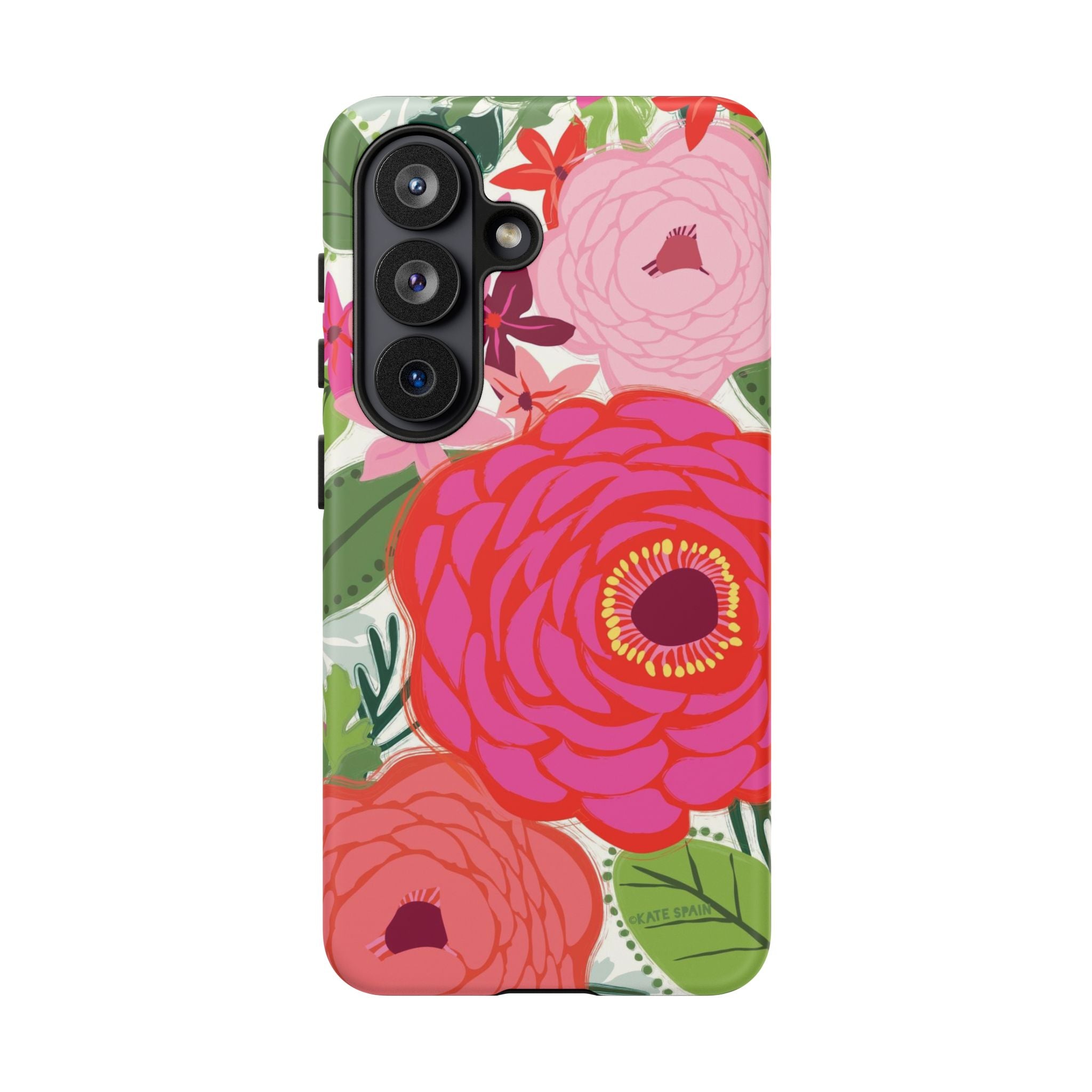 Luxury Bloomerie Samsung Galaxy S26 Case – Matte | cream, magenta, coral botanical peony floral print

