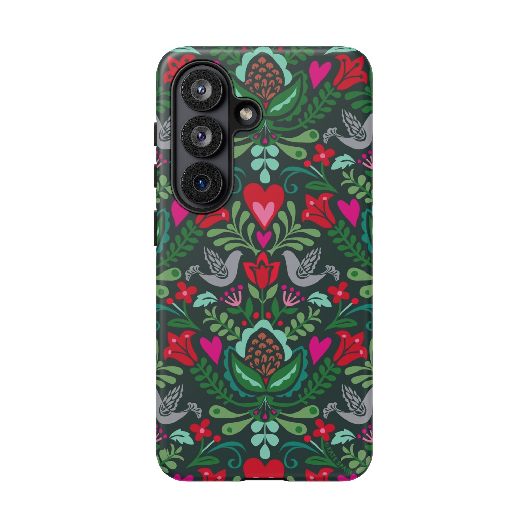 Rosemaling Samsung Galaxy S26 Case – Matte | forest green, red, pink rosemaling floral print