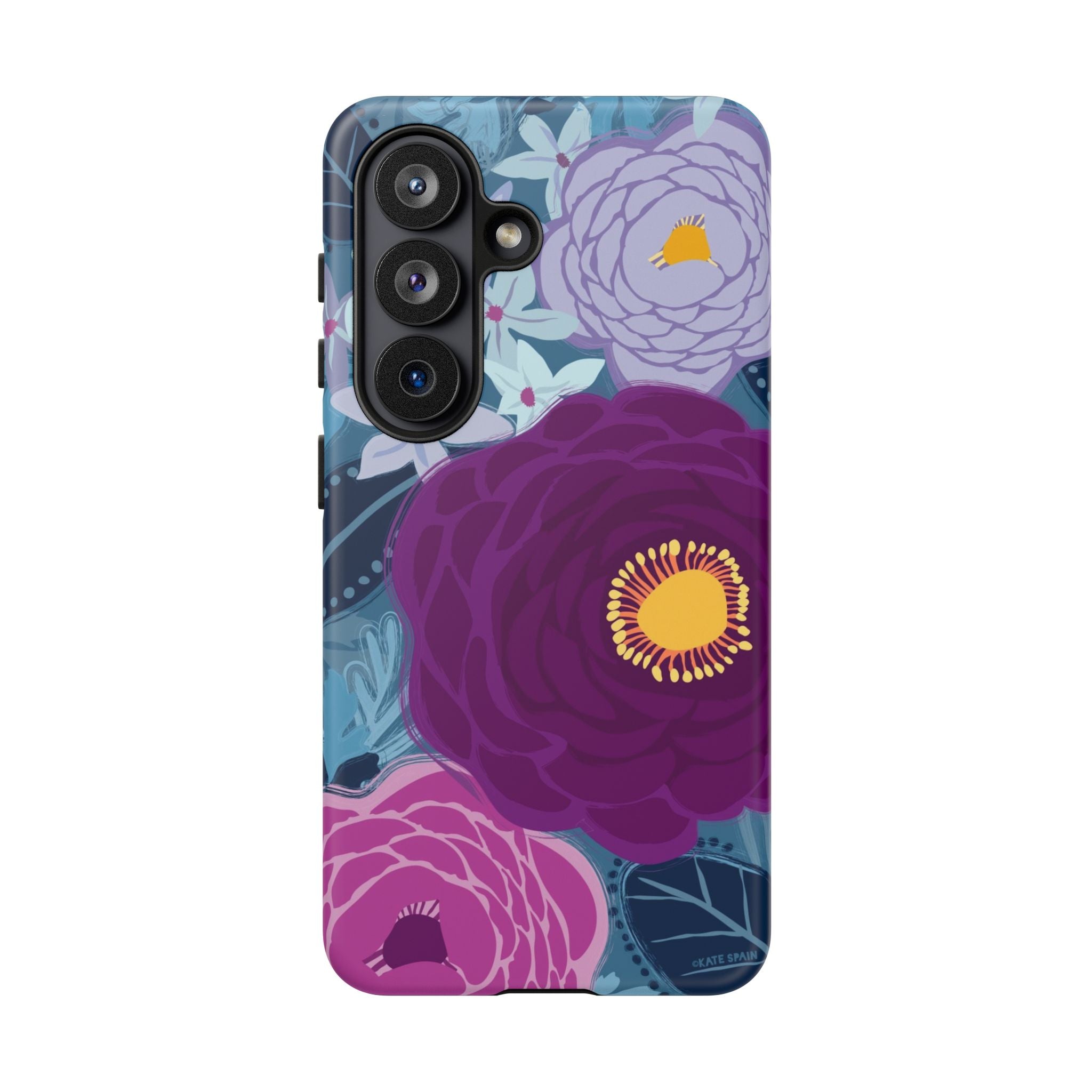 Luxury Bloomerie Samsung Galaxy S26 Case – Matte | navy, purple, magenta botanical peony floral print
